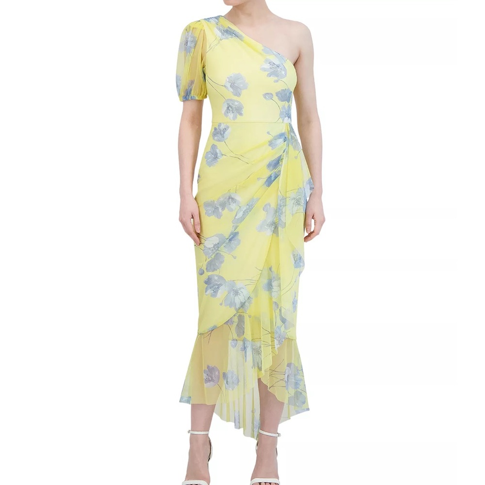 BCBG MaxAzria One Shoulder Puff Sleeve Dress